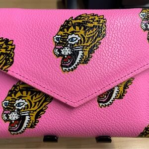 Min & Mon - Fiona Bubblegum Pink Leather Wallet - Blazing Tiger Print